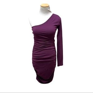 Bobi One Shoulder Bodycon Mini Dress in Blackberry Deep Purple Aubergin Sz Small